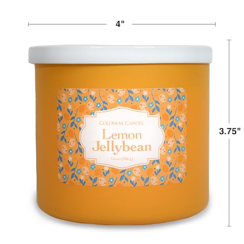 Colonial Candle Lemon Jelly Bean Scented Jar Candle, Easter Collection, 3 Wick, 14 oz - Up to 60 Hours Burn, Easter Candle, Made in the USA - color: Lemon Jelly Bean