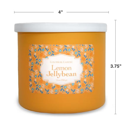 Colonial Candle Lemon Jelly Bean Scented Jar Candle, Easter Collection, 3 Wick, 14 oz - Up to 60 Hours Burn, Easter Candle, Made in the USA - color: Lemon Jelly Bean