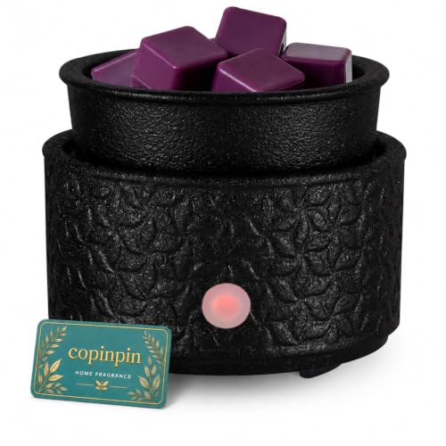 Copinion 4-in-1 Ceramic Wax Melt Warmer Electric Fragrance Home Decor | holiday gift for women adorable ceramic wax burner fit for bedroom home office indoor decor - color: Black Flower