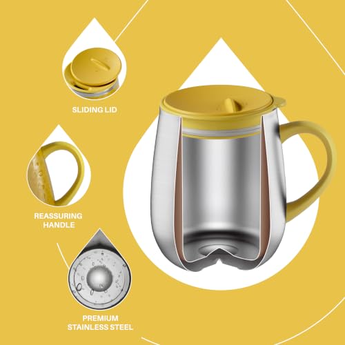 Ideus 16 oz Insulated Coffee Mug with Handle and Lid, Double Wall Stainless Steel Vacuum Thermal Coffee Mug, Travel Coffee Cup Thermal Cup for Home and Office (Leopard Yellow, FUJI DAWN) - color: Leopard Yellow