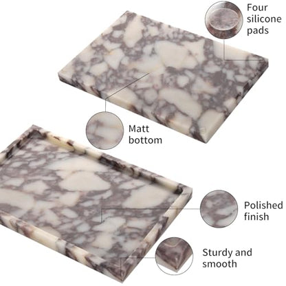 Marble Bathroom Vanity Tray, Calacatta Viola, 12" x 8" x 0.8" | Home Kitchen Bathroom Tray, Natural Stone Decorative Countertop Trays, Soap Dispenser Perfume Key Trinket Ring Tray - color: Calacatta Viola