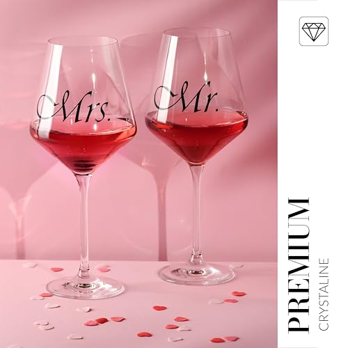 Krosno Mr & Mrs Wine Glasses, Set of 2, 18.6 oz, Avant-Garde Collection, Crystal Glass, Ideal Wedding Gift, Dishwasher Safe, Made in Europe - size: 18.6 oz
