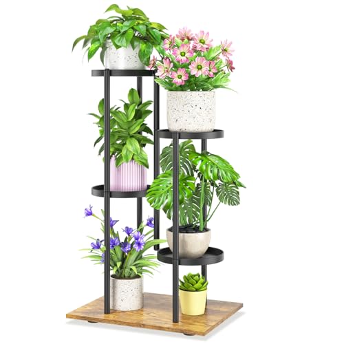 iDavosic.ly 4 Tier Plant Stand Indoor Outdoor, Black & Brown, 7.9 Inch Tray | Tiered Multiple Flower Holder, Orchid Display Rack for Patio Porch Balcony Outdoor, High Large Narrow Space Saving - color: Modern Black, size: 4 Tier