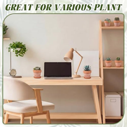 Set of 6 Embossed Succulent Pots 4" Small Terracotta Pots with Drainage Hole and Saucer Rustic Clay Succulent Planter Pot Decorative Ceramic Cactu Flower Pot for Indoor Outdoor(Leaf Style) - size: 4 Inch, style: Leaf Style