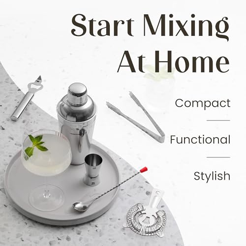 Cocktail Shaker Set - Bartender Kit with Pine Stand | Leak-Proof Design | Includes Martini Shaker, Jigger, Strainer, Spoon, Tongs | Perfect Bar Tools Gift for Home Mixology (Silver) - color: Silver / Dark Stand, size: 8 Pieces