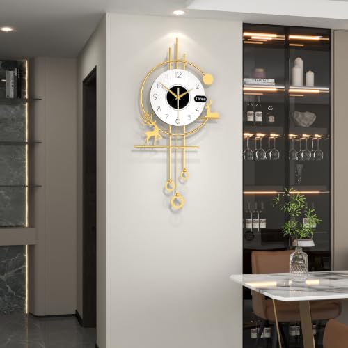 Modern Wall Clocks Battery Operated Silent Clock for Living Room | Analog Large Decorative Wall Clock Non-Ticking Gold Iron Pendulum Clock for Kitchen Bedroom Farmhouse Office Decor 13x24 inch - style: Casual