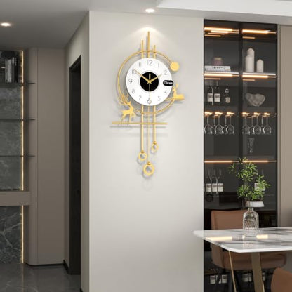 Modern Wall Clocks Battery Operated Silent Clock for Living Room | Analog Large Decorative Wall Clock Non-Ticking Gold Iron Pendulum Clock for Kitchen Bedroom Farmhouse Office Decor 13x24 inch - style: Casual