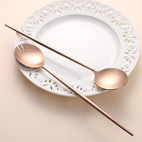 Salad Servers,Spoon and Fork Set 11.41 inch,18/10 Stainless Steel Salad Serving Titanium Plating (Rose gold) - color: Rose Gold