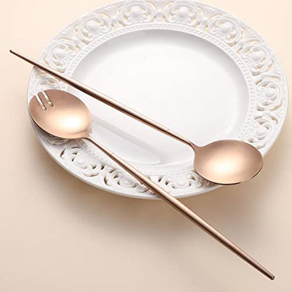 Salad Servers,Spoon and Fork Set 11.41 inch,18/10 Stainless Steel Salad Serving Titanium Plating (Rose gold) - color: Rose Gold