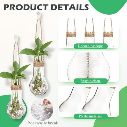 12 Pack Hanging Plant Propagation Stations 3.9 Inch Plastic Propagation Vases with Hooks and Cleaning Brush Clear Window Wall Jars for Home, Office, Bathroom Decor, Gift for Plant Lovers