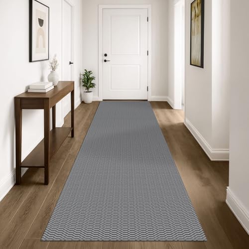 KOZYFLY 3x10 Runner Rug, Washable Non Slip Long Kitchen Hallway Rug, Grey | Long braided cotton carpet runner with rubber backing for hallways, kitchens, entryways and high-traffic indoor floors - color: Charcoal Grey/Dark Grey, size: 3' x 10' (Rectangula