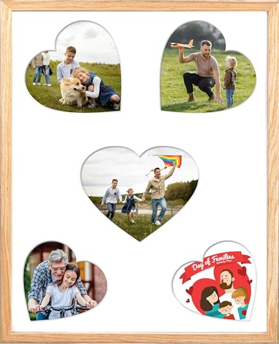 iHery 12x16in Natural OAK Wood Collage Picture Frame Wall Décor | Multi Opening Photo Frame with 3 Mats, Heart 4x6/5x7 and 8.5x11 Display, DIY Gallery Wall Decor for Family Photos, 1Pack - color: Beige Heart, size: 12X16