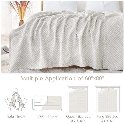 jinchan 100% Cotton Muslin Blanket Twin Boho Throw Blanket 60x80 Stone Gray | 3-Layer, Dotted Diamond Quilt, Cooling Breathable Lightweight, for Adult, Soft, Reversible, Summer, Couch, Sofa, Bedroom - color: B. Square Grey, size: 60"x80"