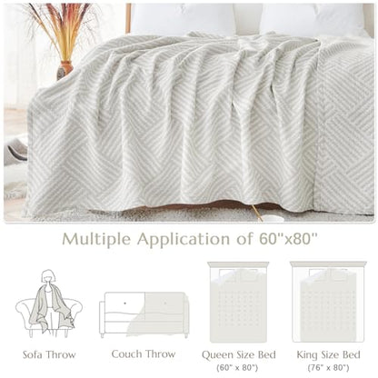 jinchan 100% Cotton Muslin Blanket Twin Boho Throw Blanket 60x80 Stone Gray | 3-Layer, Dotted Diamond Quilt, Cooling Breathable Lightweight, for Adult, Soft, Reversible, Summer, Couch, Sofa, Bedroom - color: B. Square Grey, size: 60"x80"