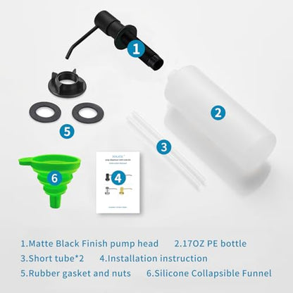 Built in Soap Dispenser for Kitchen Sink, Matte Black Stainless Steel Countertop Pump Head, Dish Soap Hand Lotion Dispenser with Refillable 17OZ Bottle - color: Matte Black