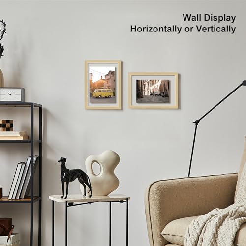 Egofine 6x8 Floating Frames Set of 2, Double Plexiglass Picture Frame, Made of Solid Wood Display Any Size Photo up to 6x8, Wall Mount or Tabletop Standing, Natural Wood - color: Natural Wood, size: 6x8