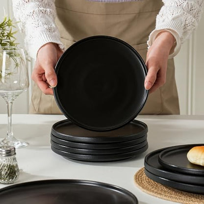 Salads & Desserts Plates, Set of 4, 8-Inch, Matte Black | Matte Glaze Stoneware Plate, Microwave Safe, Dishwasher Safe - color: Black, size: Salad Plates Set (4PCS)