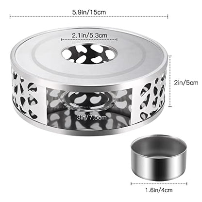 Teapot Warmer, Brushed Stainless Steel Tea Warmer with Tealight Holder, Silver - size: 5.9 in-Silver