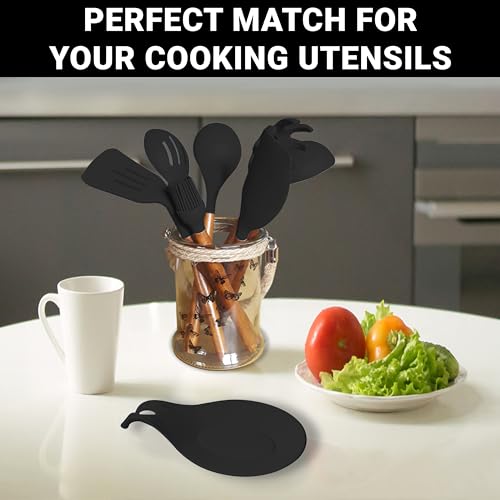 Black Silicone Spoon Rest for Stove Top, Set of 2, XL 9.2”, DISHWASHER SAFE | NON-STICK Surface for Quick Cleanup, Non-Slip, Safe for Glass & Induction Cooktops, Raised Edges Catch Drips, Heat Resistant - color: Black - 2 Pcs