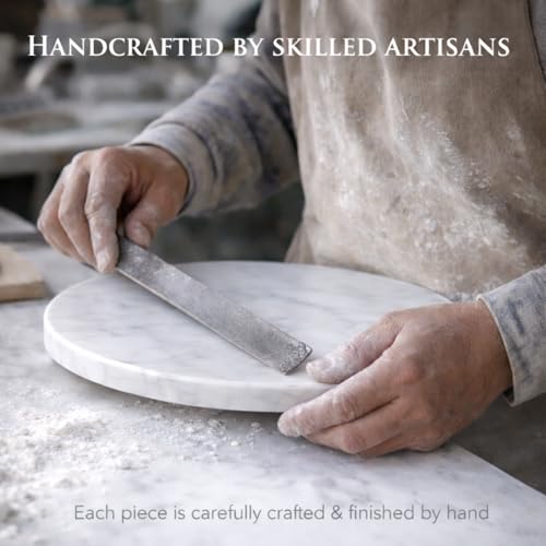 11-Inch Round Marble Cheese Cutting Board, White | Solid Natural Stone, Cutting Board & Charcuterie Serving Tray, Non-Slip Feet, 0.5" Thick, Easy to Clean - color: White, size: 11"L x 11"W