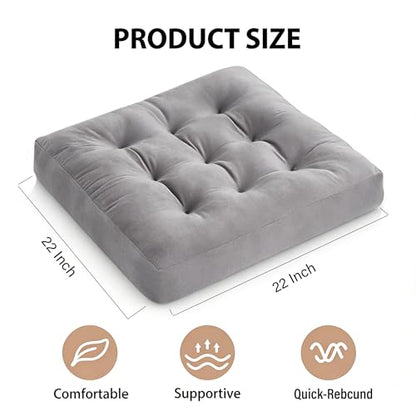 Square Floor Pillow Cushion, 22"x22" Meditation Pillow, Gray | Thick Tufted, Soft Velvet Seat Cushion, for Yoga, Gaming, Reading, Living Room, Tatami, Chair - color: Gray