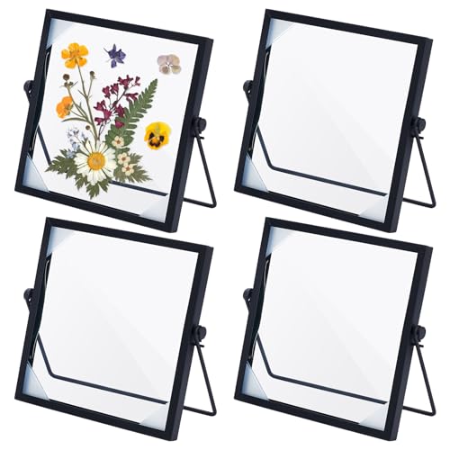 Pressed Flower Frames, Double Glass Frame for Pressed Flowers Handmade, 5.4x5.4 Inches Clear Glass Photo Frames, Black Floating Frames for Press Flowers Tabletop Display DIY Birthday Gift - color: Black, size: 5.4L" x 5.4W"