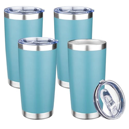 20oz Tumbler with Lid Double Wall Vacuum Insulated Travel Coffee Mug Stainless Steel Thermal Cup Powder Coated Sturdy Coffee Tumbler Bulk for Hot and Cold Beverage (Glacier blue,4) - color: Glacier blue, size: 20 Ounces (4 Pack)