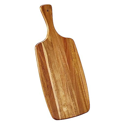 Acacia Wood Cutting Board and Cheese Board with Handle for Braed, Chopping Board, Meat, Fruits and Charcuterie - Decorative Wooden Serving Board for Kitchen, 17x7 Inch - size: 16.9"L x 7"W