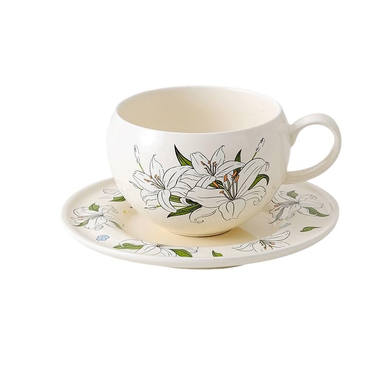 Country Plant Flower Ceramic Tea Cup Saucer Set as Afternoon Gift - color: Style4