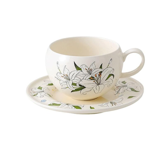 Country Plant Flower Ceramic Tea Cup Saucer Set as Afternoon Gift - color: Style4