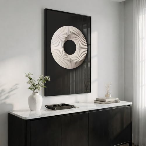 Framed Modern Black and White Abstract Wall Art, Large Contemporary Elegant Prints Paintings, Minimalist Circle Geometric Pictures for Living Room Dining Room Bedroom Hallway Office Wall Decor 24x36 In - color: Black White Circle