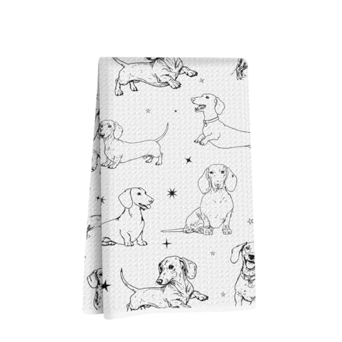 Jztco Cute Dachshund Kitchen Towels, Dachshund Gifts Reusable Dish Towels | Cute Weiner Dog Gifts for Women Mom, Waffle Weave Hand Cloth Tea Towel for Kitchen Bathroom Decor 24x14 Inch - color: Multi 1495