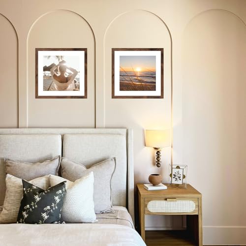 9x9 Picture Frame with 7x7 Mat Deep Brown, Display 7x7 with Mat or 9x9 Without Mat, Wood 9 by 9 Photo Frame, 9 x 9 Frame for Wall Hanging and Tabletop Display, Deep Brown, 3 Pack - size: 9x9 inch