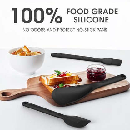 Silicone Cooking Utensils Set - 600°F Heat Resistant, Nonstick Kitchen Utensil Set with Spatulas, Spoons, Whisk, Tongs, BPA Free, Dishwasher Safe, Black - color: Black