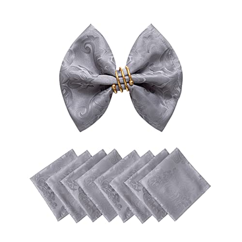 Grey Jacquard 17x17 Square Polyester Cloth Napkins Set of 8 | Waterproof, Stain Resistant, Shrink Proof, Washable, fabric, Outdoor, Dining, Wedding, Kitchen, Party, Banquet, Reusable - color: Gray(01)