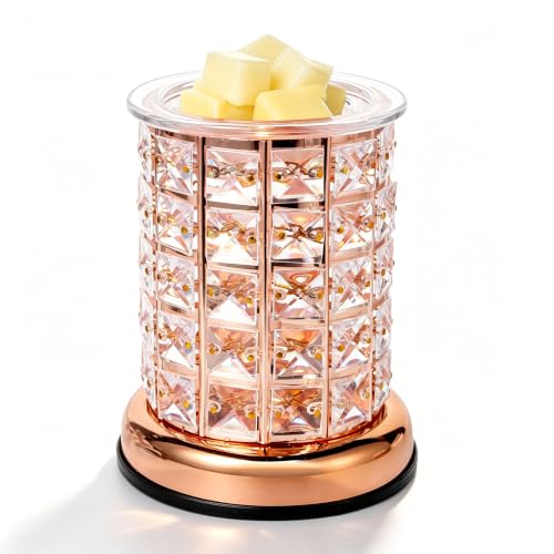 TTJ Crystal Wax Melt Warmer Lamp, Electric Candle Warmer with Rose Gold Base, Decorative Fragrance Oil Burner for Home Bedroom Living Room Office, Flameless Aromatherapy Wax Warmer Night Light Gold - color: Gold