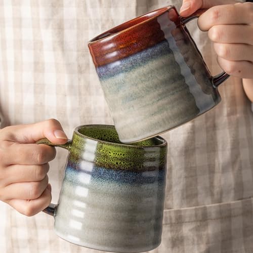 15.5oz Large Heavyweight Ceramic Mug, Reactive (Light Green) | 15.5oz Medium-Large, Heavy Weighted Stoneware, Reactive Transmutation Glaze, Microwave & Dishwasher Safe, Gift Box - color: Light Green