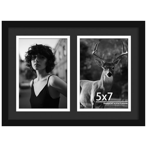 DUENPY 8.5x12 Collage Frame For 2 5x7 Photos Black Mat | Exquisite Black Mat Improves Visual Layering, Elegant Decor for Wall Hanging Photo Display - color: Black, size: 8.5x12（5x7 opening）