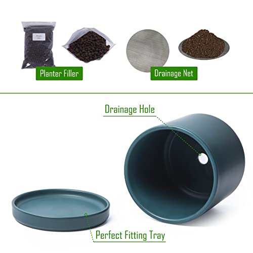 D'vine Dev 2-Pack Ceramic Pots with Saucers, Teal, 6 in, 94-V-C-9 | Modern Cylinder Design, Glazed Ceramic, Drainage Hole & Saucer Included, High Temperature Fired, Elegant Home Accent - color: Teal, size: 6 Inch