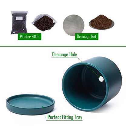 D'vine Dev 2-Pack Ceramic Pots with Saucers, Teal, 6 in, 94-V-C-9 | Modern Cylinder Design, Glazed Ceramic, Drainage Hole & Saucer Included, High Temperature Fired, Elegant Home Accent - color: Teal, size: 6 Inch