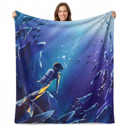 Deep Sea Diver Flannel Fleece Throw Blanket - Soft Cozy Lightweight Anti-Pilling for Couch Bed (DIVER-BLANKET-6050) - size: 60x50inch