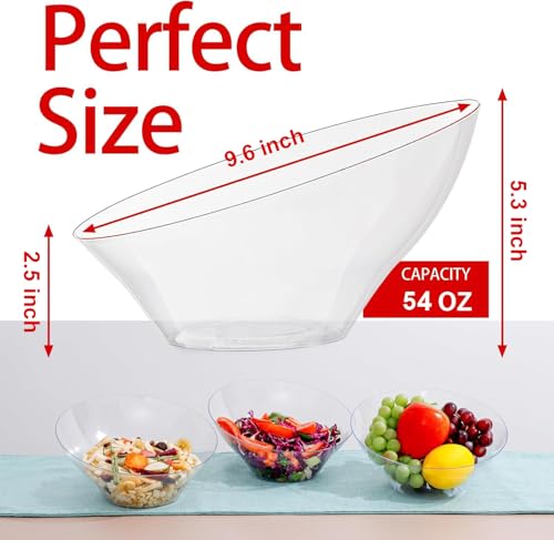 bUCLA 54 OZ Clear Plastic Serving Bowls (12 Pack) - Angled Serving Bowls Disposable for Chip&Candy - Party Table Salad and Fruit - color: Clear, size: 54oz