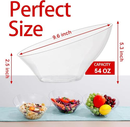 bUCLA 54 OZ Clear Plastic Serving Bowls (12 Pack) - Angled Serving Bowls Disposable for Chip&Candy - Party Table Salad and Fruit - color: Clear, size: 54oz