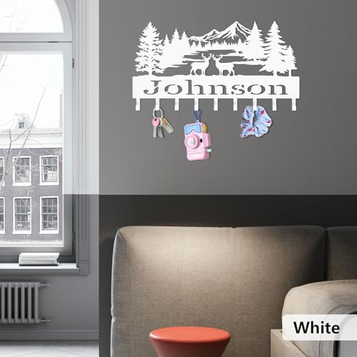 Custom Metal Key Holder, Personalized Key Holder Wall Mount with，Name Background Letter Theme, Ideal Keys Holder On Wall, Suitable for Living Room, Entrance, Kitchen(529) - color: Forest Deer