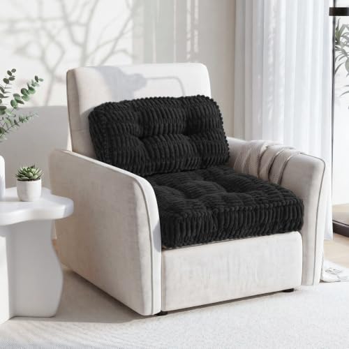 idee-home Recliner Cushions with Lumbar Support Pillow Set for Elderly | 20x20x5 Inch Recliner Seat Cushion Tufted, Large Square Seat Cushion Non-Slip Reduce Hip & Lumbar Pain - color: Black Seat&lumbar