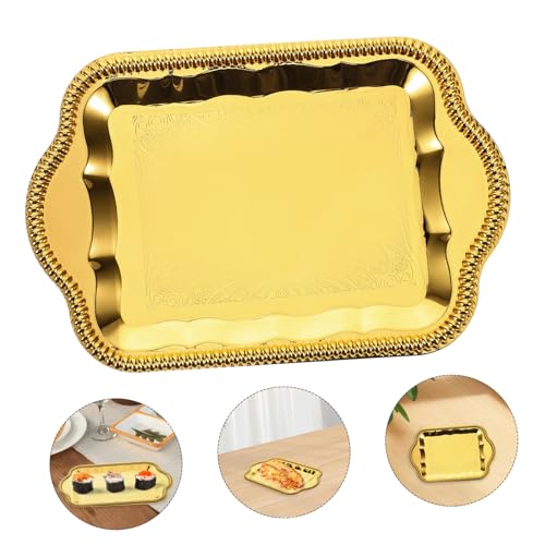 Antique Floral Engraved Serving Tray Rectangular Metal Platter for Beverages and Desserts Elegant Buffet and Wedding Decor Reflective Finish for Stunning Presentation