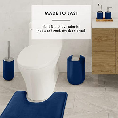 Clara Clark Bathroom Set - Navy Bathroom Accessories Set, Bathroom Sets with Shower Curtain and Rugs, 23PC Shower Curtain Set with Liner, Soap Dispenser, Soap Dish, Toilet Brush Holder, and Trash Can - color: Navy, size: Complete Set + Bath Rugs