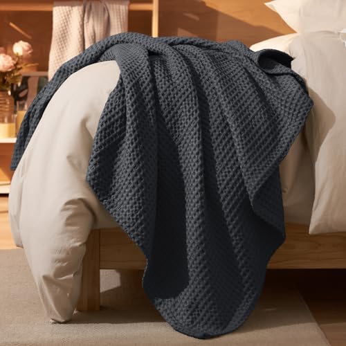 PHF Ultra Soft Waffle Weave Blanket Throw Blanket, Lightweight Breathable Cooling Skin-Friendly Cozy for Spring Summer for Hot Sleepers，Aesthetic Home Decor for Bed Couch, Giftable, Black, 50"* 60" - color: Black, size: Throw(50" x 60")