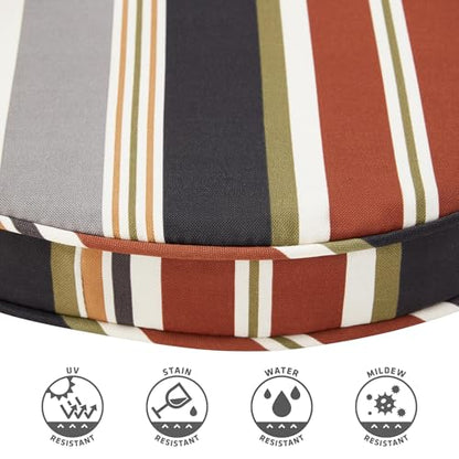 Greendale Home Fashions Set of 2 Outdoor 18 inch Round Patio Dining Chair Pads – Comfortable Fiber-Filled Seat Cushions with Ties, Reversible Polyester Fabric, Brick Stripe - color: Brick Stripe