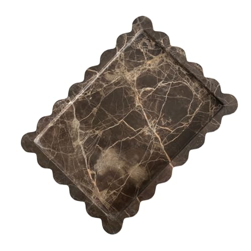 Natural Scalloped Marble Tray 10.7"x7.87",Rectangle Tray for Bathroom Kitchen Counter, Decorative Tray for Dresser (Coffee Net) - color: Coffee Net